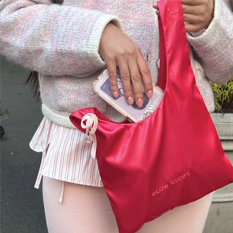 Strawberry Satin Knot Bag